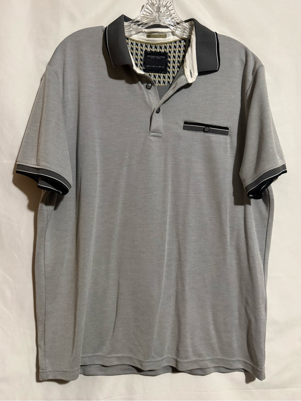 Denim & Flower Ricky Singh Men’s Gray Solid Polo Shirt XL Pocket Modal